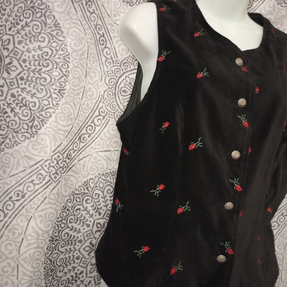 Vintage Stonebridge Goth Cotton Black Rose Velvet Vest Size 10 - Picture 5 of 9